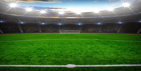 Fußballstadion mit den hellen Lichtern