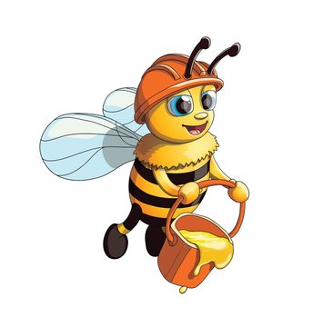 Cute Friendly Bee with honneycomb bucket