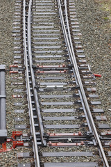 Railway point switch junction. Transportation travel background