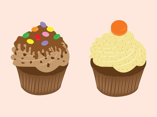 Sweet food chocolate creamy cupcake illustration