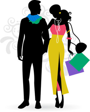 couple shopping silhouette colorful fashion clip art preview