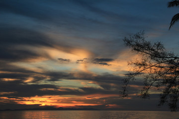 THAILAND - April 29, 2017 : Sunset on the beach of Ban Chuen on Trat in Thailand.