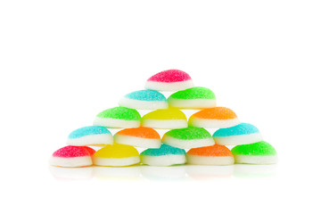 Heart candies coated with sugar, heart colorful sweet candies, sugar heart shaped candy