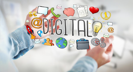 Businessman using modern manuscript network text