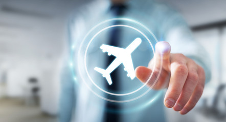 Businessman booking his flight with modern digital application 3D rendering