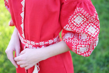 Detail of traditional Ukrainian costume vyshyvanka dress