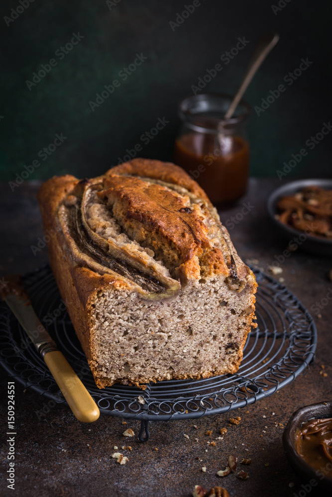 Sticker delicious pecans and caramel banana loaf cake