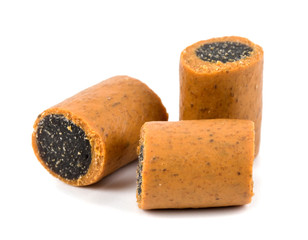 Dog food on white background