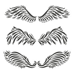 Obraz premium Set of three vector decorative angel or bird wings design - illustration or tatto design