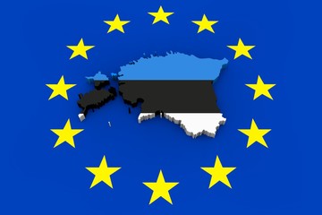 EU flag with cutout of Estonia in national colors