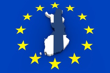 EU flag with cutout of Finland in national colors