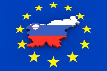 EU flag with cutout of Slovenia in national colors