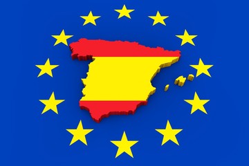 EU flag with cutout of Spain in national colors