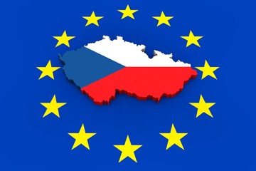 EU flag with cutout of Czech Republic in national colors