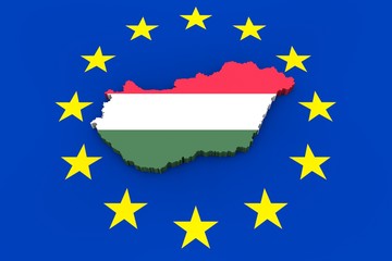 EU flag with cutout of Hungary in national colors