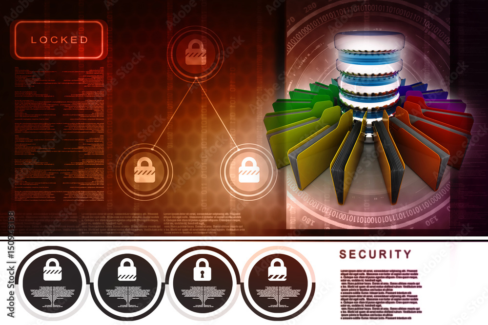 Poster 3d rendering database storage data base folder storage