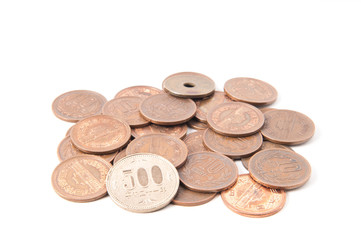 Japanese coins isolated on white background.