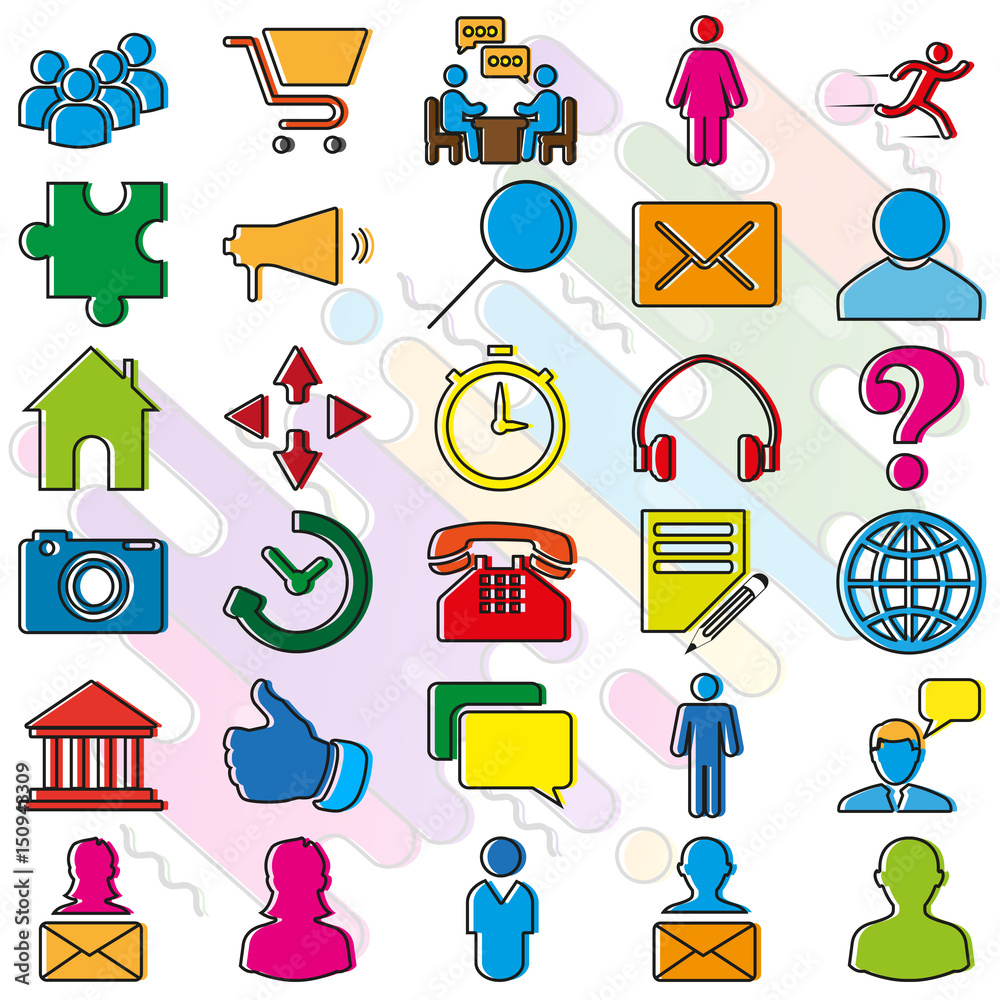 Fototapete set of colored vector icons with shifted fill on the theme of connection and communication.