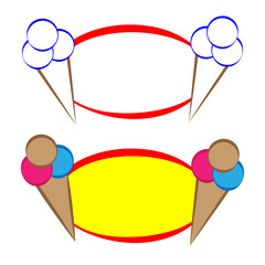 Ice cream with label isolated on white background