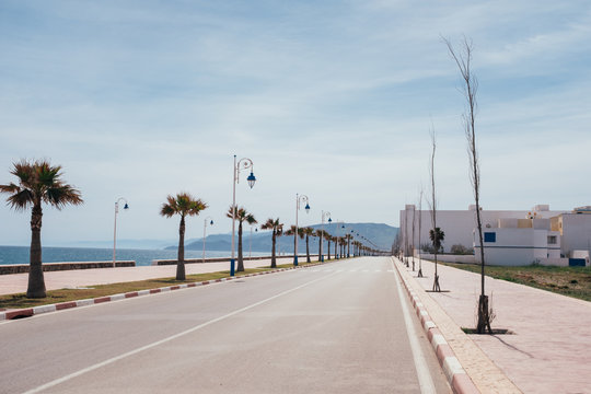 Promenade on ocean coast, Oued Laou, Morocco, Africa