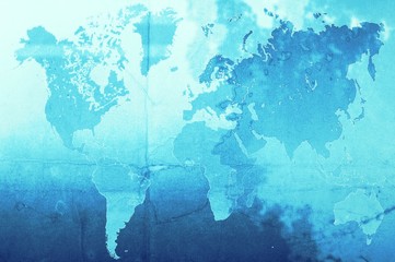 World map in vintage blue tones.  Elements of this image furnished by NASA