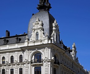 Fototapeta na wymiar Riga, Vilandes 1, historic building with modern elements and eclectic, facade elements