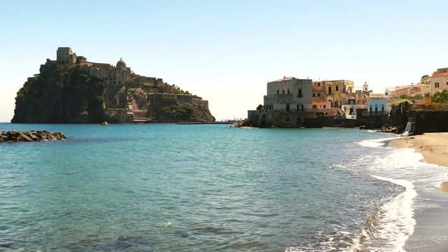 Ischia Ponte with castle Aragonese in Ischia island, Bay of Naples Italy