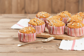 Home Baked Super Food Muffins With Sunflower Seeds, Banana, Oats.