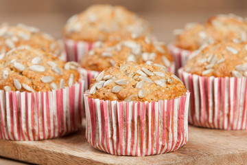 Home Baked Super Food Muffins With Sunflower Seeds, Banana, Oats.