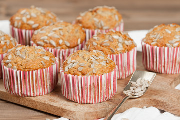 Home Baked Super Food Muffins With Sunflower Seeds, Banana, Oats.