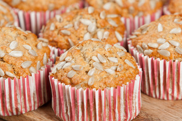 Home Baked Super Food Muffins With Sunflower Seeds, Banana, Oats.