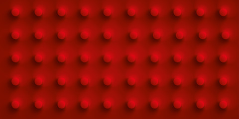 Volume realistic red embossing texture, depressed circles background, 3d geometric pattern, design vector wallpaper