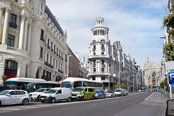 Street in european city of Madrid on sunny day