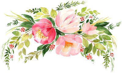 Bohemian watercolor floral wreath. Wedding decoration composition