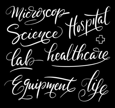 Hospital and healthcare hand written typography. Good use for logotype, symbol, cover label, product, brand, poster title or any graphic design you want. Easy to use or change color
 