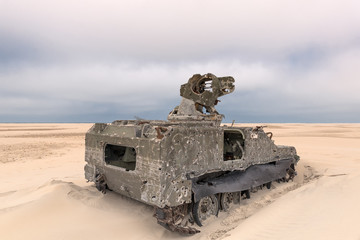 Militairy tanks destructed on beach