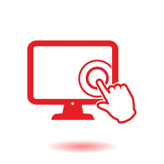 Touch screen monitor icon. Hand pointer sign.