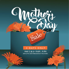 Mothers Day sale shopping bag background design with daisies and copy space. AI 10 vector.