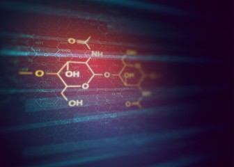 Chemistry science chitin formula - medical substance and molecules background - pharmacy pattern  