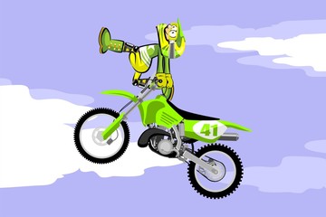 Naklejka premium Motocross rider performing a high jump. Cartoon style