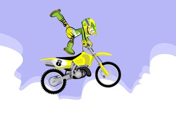 Fototapeta na wymiar Motocross rider performing a high jump. Cartoon style