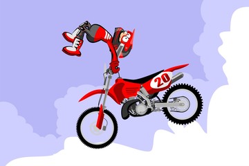 Motocross rider performing a high jump. Cartoon style
