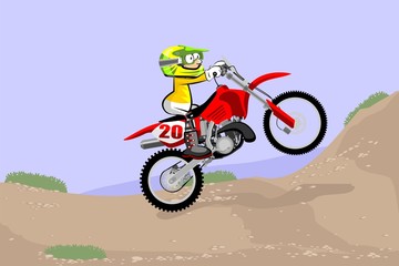 Fototapeta na wymiar Motocross Racer extreme in dust track. Cartoon Style