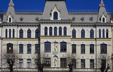 Fototapeta na wymiar Riga, Elizabetes 17, a historical building with elements of Art Nouveau and eclecticism