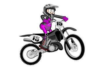 Fototapeta na wymiar Motocross rider isolated over white backgrorund . Cartoon style.