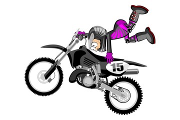 Motocross rider isolated over white backgrorund . Cartoon style.