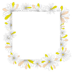 Square frame of white flowers on a white background