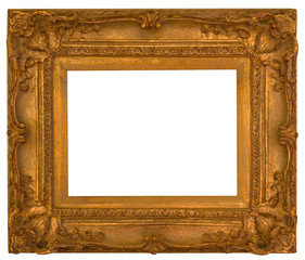 Gold ornate carved wood frame isolated on white