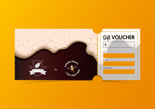 Discount gift vouchers template design for beer party. Special offer or certificate coupons. Vector illustration.