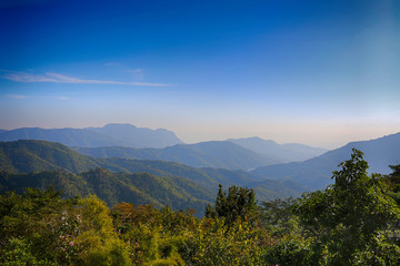Landscape of green moutain with blue sky